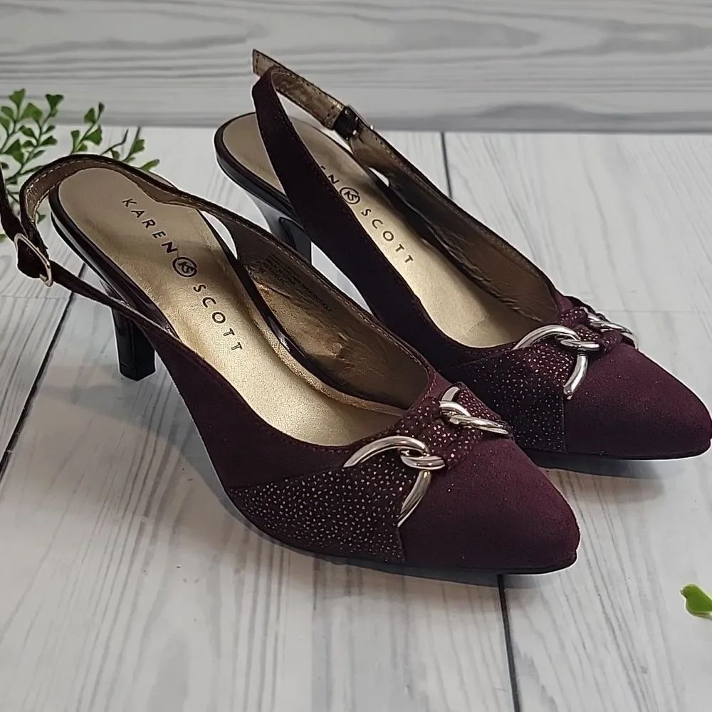 Karen Scott Giselee Women's Burgundy Slingback Heels Size 6